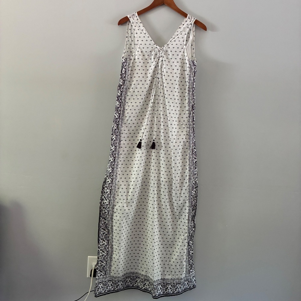 Vineyard Vines Maxi Dress S Boho LaceUp Tassel Slit Coast Beach Festival Hippie